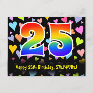 Carte Postale 25e anniversaire : Fun Hearts Motif, Arc-en-ciel 2