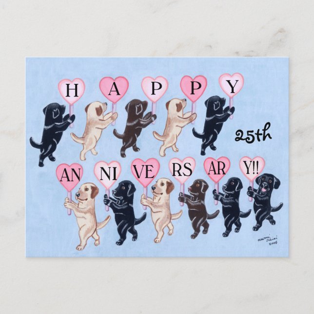 Carte Postale 25e anniversaire Labrador Retrievers Peinture (Devant)