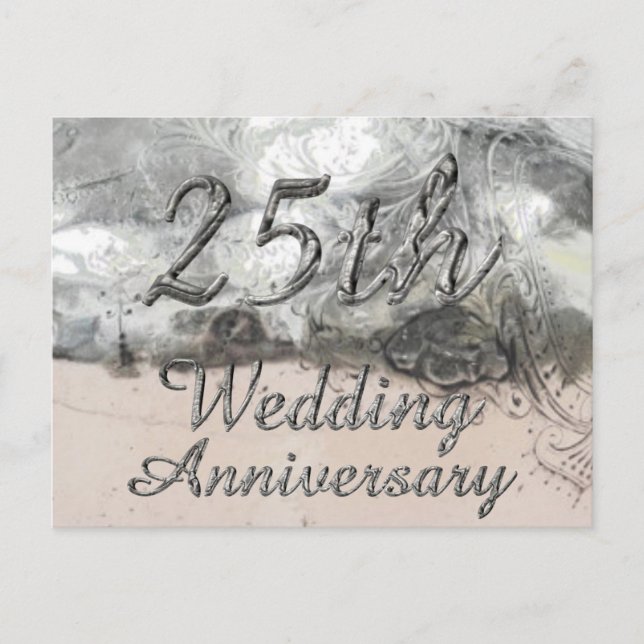 Carte Postale 25e anniversaire Mariage de la typographie argenté (Devant)