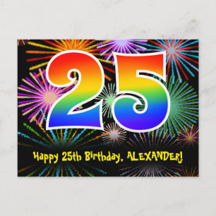 Carte Postale 25e Anniversaire – Motif de feux d'artifice amusan