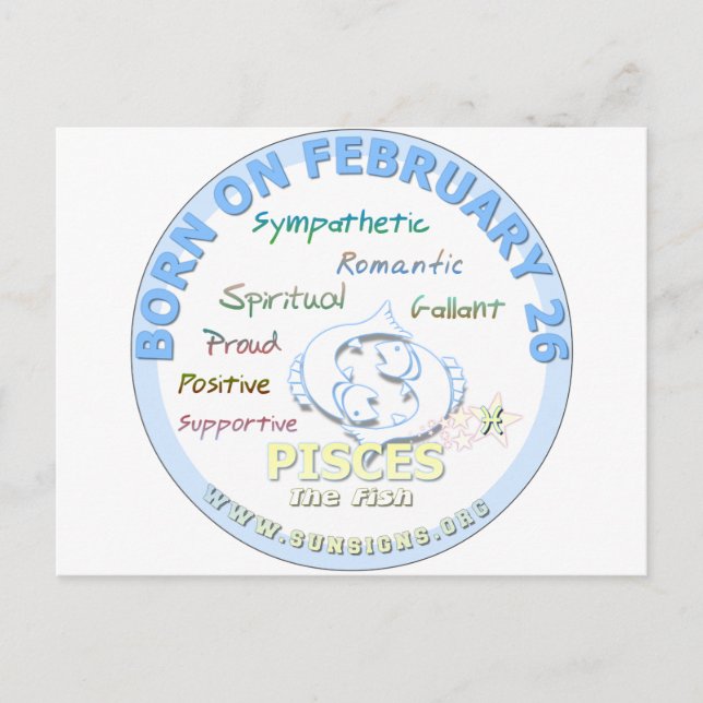 Carte Postale 26 février Anniversaire - Poissons (Devant)
