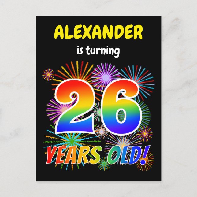 Carte Postale 26e anniversaire - Fun Fireworks, Rainbow Look "26 (Devant)