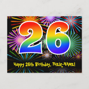Carte Postale 26e anniversaire - Fun Motif Fireworks + Arc-en-ci