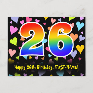 Carte Postale 26e Anniversaire : Motif Cœurs Amusants, Arc-en-ci