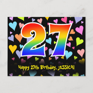 Carte Postale 27e anniversaire : Fun Hearts Motif, Arc-en-ciel 2