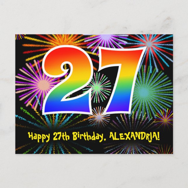 Carte Postale 27e anniversaire - Fun Motif feux d'artifice + Arc (Devant)