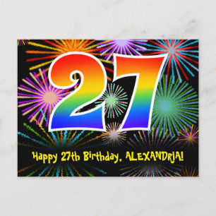 Carte Postale 27e Anniversaire – Motif de Feux d'Artifice Amusan