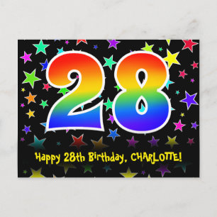 Carte Postale 28e Anniversaire : Motif Étoiles Amusantes, Arc-en