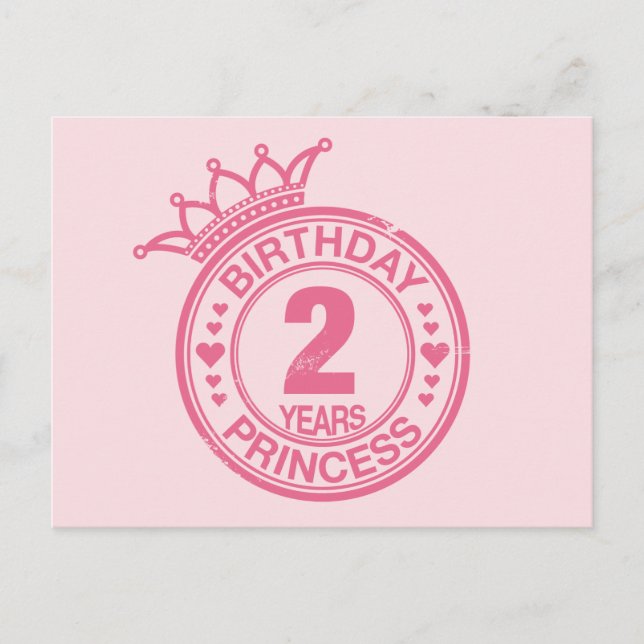 Carte Postale 2 ans - Birthday Princess - rose (Devant)