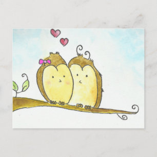 Carte Postale 2 Chouettes Brown Se Cuisinant Ensemble