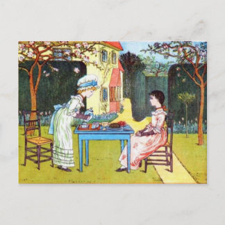 Carte postale: 2 Filles victoriennes ayant un thé 