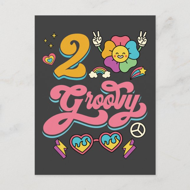 Carte Postale 2 Groovy 2e anniversaire Mignonne Fille de 2 ans (Devant)