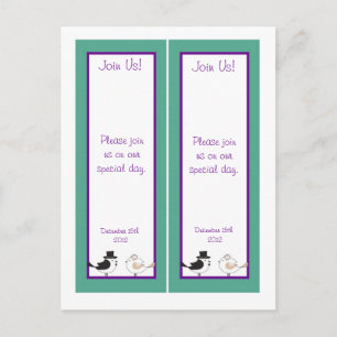 Carte Postale 2 Inséparables Signets Mariages Turquoises/violets