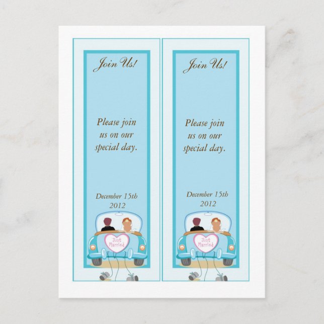Carte Postale 2 Just Married Classic Car Économisez la date Sign (Devant)