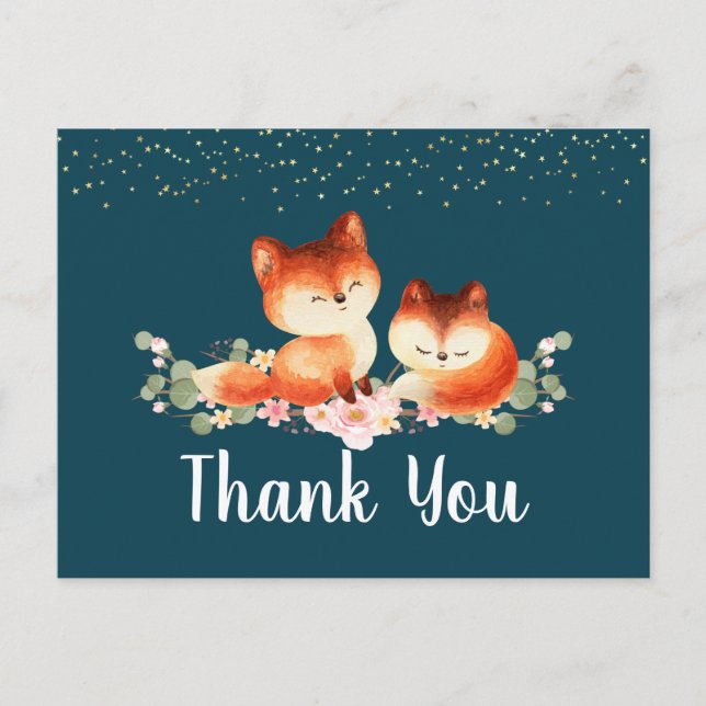 Carte Postale 2 mignons petits renards rouges Merci (Devant)