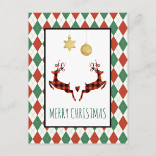 Carte Postale 2 Noël Deer Jumping Style Rustique