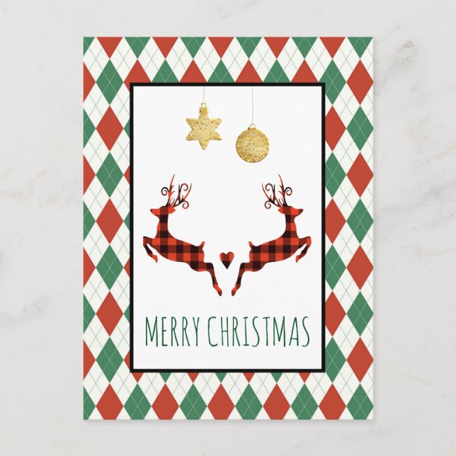 Carte Postale 2 Noël Deer Jumping Style Rustique (Devant)