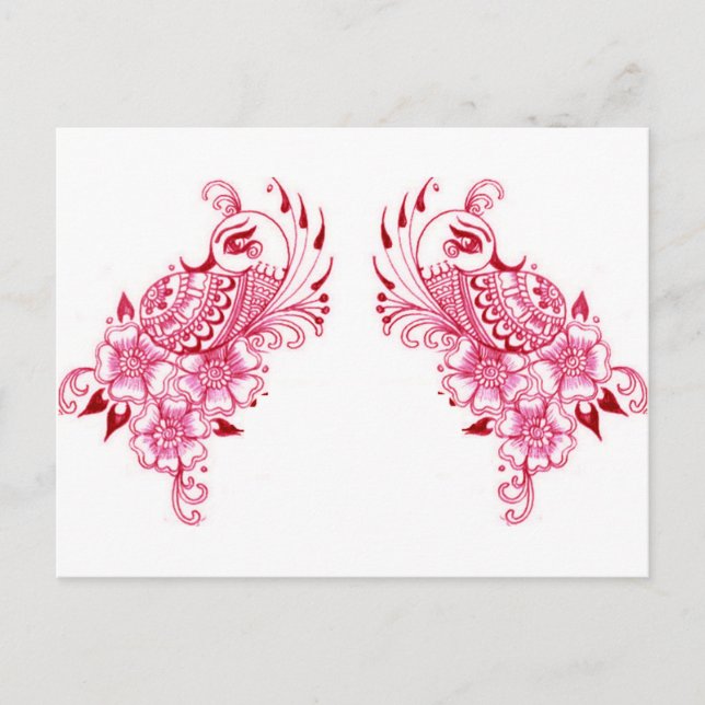 Carte Postale 2 Pink Mehndi Henna Art paon (Devant)