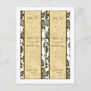 Carte Postale 2 Signets Brown/Creme Floral Mariage damassé