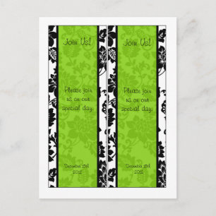Carte Postale 2 Signets de Mariage damassé Floral Black/Lime Gre