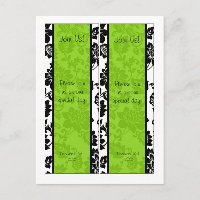 Carte Postale 2 Signets de Mariage damassé Floral Black/Lime Gre (Devant)