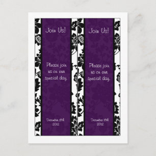 Carte Postale 2 Signets de Mariage damassé Floral Noir/Violet