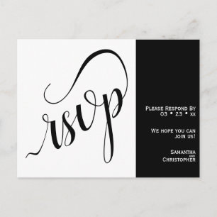 Carte Postale 2 Volet Minimaliste Noir & Blanc Mariage RSVP
