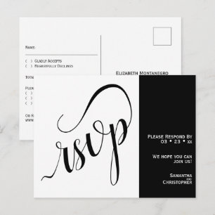 Carte Postale 2 Volet Minimaliste Noir & Blanc Mariage RSVP