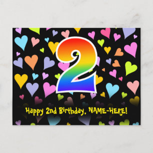 Carte Postale 2e anniversaire : Fun Hearts Motif, Rainbow 2