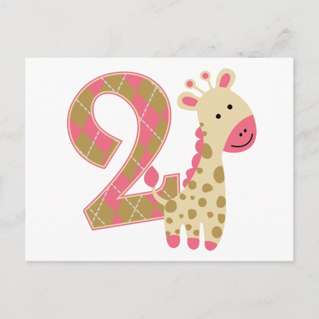Carte Postale 2e anniversaire Giraffe rose (Devant)