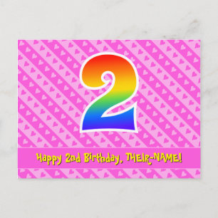 Carte Postale 2e anniversaire : Rayures roses et cœurs, Arc-en-c