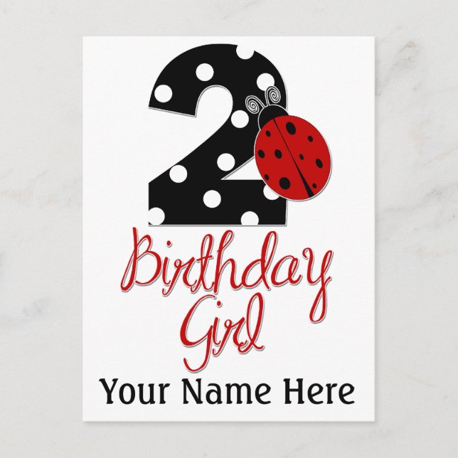 Carte Postale 2e fille anniversaire - Ladybug - 2 Bug dame (Devant)