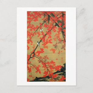 Carte Postale 30. 紅 葉 小 図, 若 Érable et petits oiseaux, 冲 Jakuchu