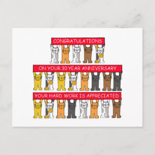 Carte Postale 30 Anniversaire du travail Félicitations chats mig