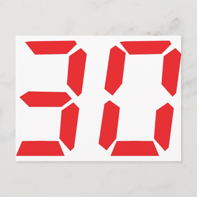 Carte Postale 30 trente réveil rouge numéro numérique (Devant)