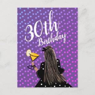Carte Postale 30e anniversaire Femme Cocktail Mode Beauté