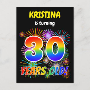 Carte Postale 30e anniversaire - Fun Fireworks, Rainbow Look "30