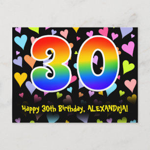 Carte Postale 30e anniversaire : Fun Hearts Motif, Arc-en-ciel 3