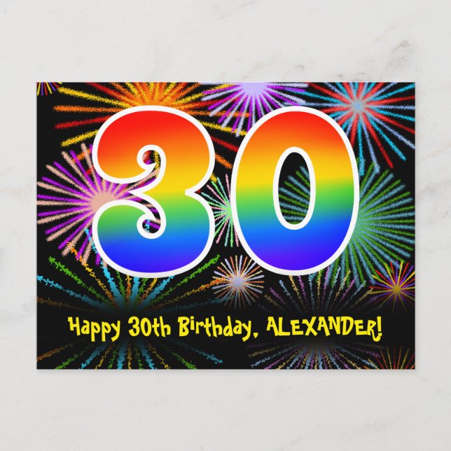 Carte Postale 30e Anniversaire – Motif de feux d'artifice amusan (Devant)