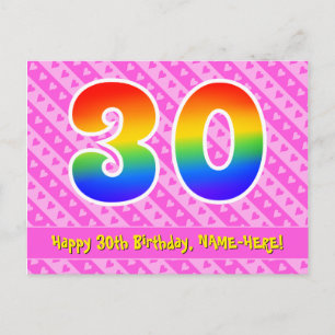 Carte Postale 30e anniversaire : Pink Stripes & Hearts, Rainbow 