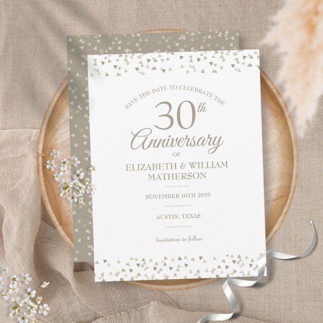 Carte Postale 30e anniversaire Save the Date Hearts Confetti (Créateur téléchargé)