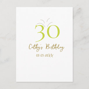 CARTE POSTALE 30E ANNIVERSAIRE VERT OR PASTEL RÉTRO DESSINÉ À LA
