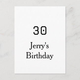Carte Postale 30th birthday bold letter name date simple minimal