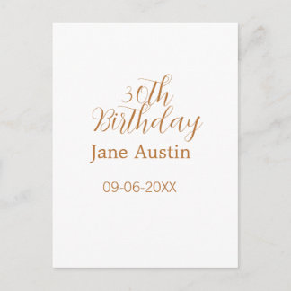 Carte Postale 30th birthday copper brown simple stylish name dat