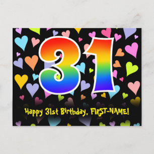 Carte Postale 31e anniversaire : Fun Hearts Motif, Arc en ciel 3