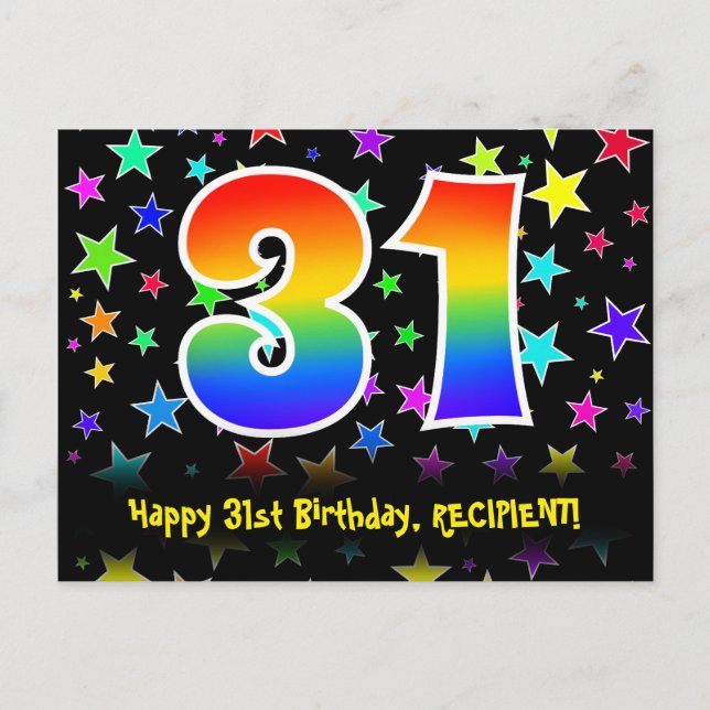 Carte Postale 31e anniversaire : Fun Stars Motif, Rainbow 31, No (Devant)