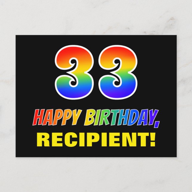 Carte Postale 33e anniversaire : Bold, amusant, simple, arc-en-c (Devant)