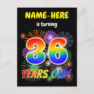 Carte Postale 36e anniversaire - Fun Fireworks, Rainbow Look "36