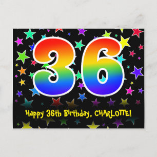 Carte Postale 36e anniversaire : Fun Stars Motif, Rainbow 36, No