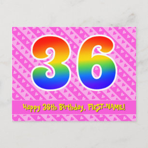 Carte Postale 36e anniversaire : Pink Stripes & Hearts, Arc en c